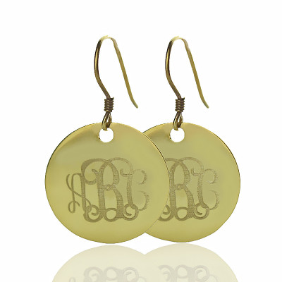 Disc Signet Monogram Personalised Earrings In Gold - AMAZINGNECKLACE.COM