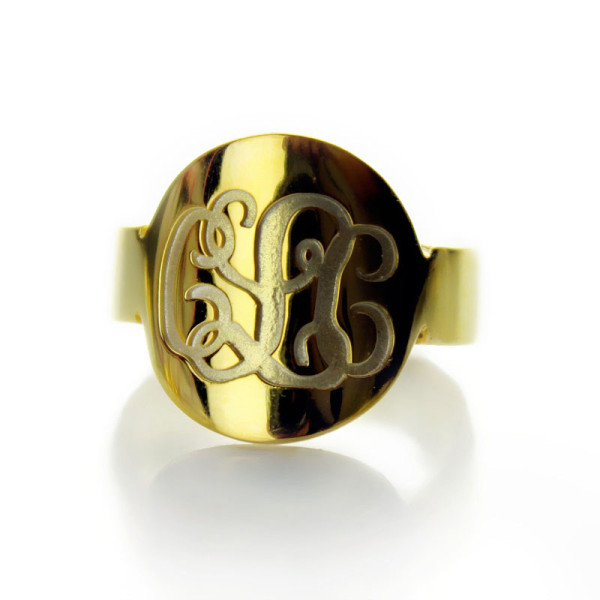 Engraved 18ct Gold Plated Script Monogram Itnitial Personalised Ring - AMAZINGNECKLACE.COM