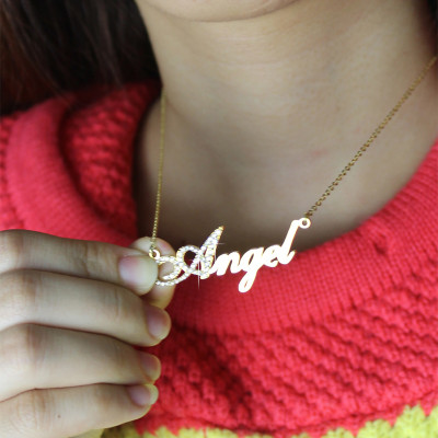18ct Gold Plated Script Name Personalised Necklace-Initial Full Birthstone  - AMAZINGNECKLACE.COM