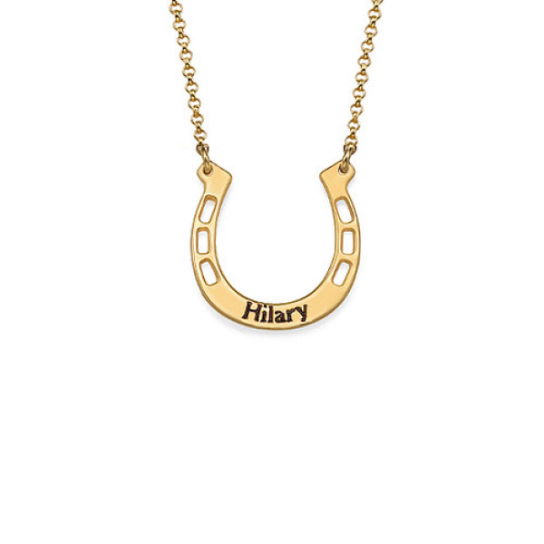 18ct Gold Plated Engraved Horseshoe Personalised Necklace - AMAZINGNECKLACE.COM