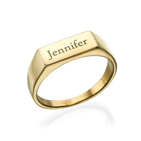 Gold Plated Engraved Signet Personalised Ring - AMAZINGNECKLACE.COM