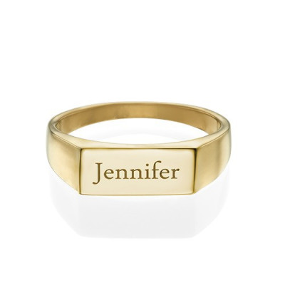 Gold Plated Engraved Signet Personalised Ring - AMAZINGNECKLACE.COM