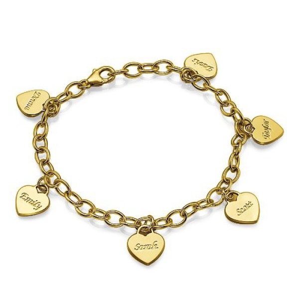18k Gold Plated Heart Charm Mothers Personalised Bracelet/Anklet - AMAZINGNECKLACE.COM