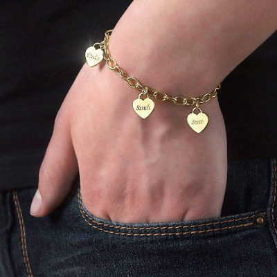 18k Gold Plated Heart Charm Mothers Personalised Bracelet/Anklet - AMAZINGNECKLACE.COM