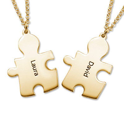 18CT Gold Plated Personalised Couple's Puzzle Necklace - AMAZINGNECKLACE.COM