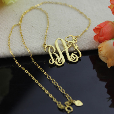 Personalised Initial Monogram Necklace With Heart 18ct Gold Plated - AMAZINGNECKLACE.COM