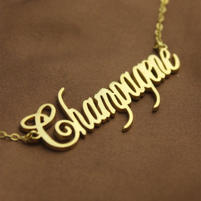 18ct Gold Plated Silver 925 Personalised Champagne Font Name Necklace - AMAZINGNECKLACE.COM