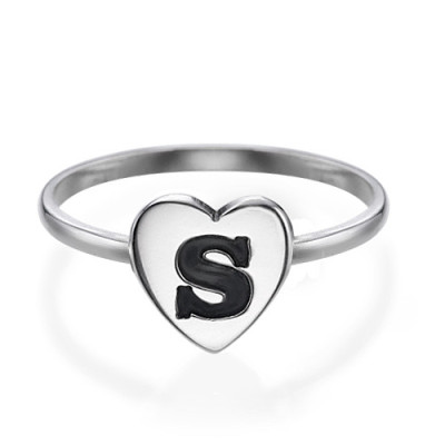 Heart Initial Personalised Ring in Sterling Silver - AMAZINGNECKLACE.COM
