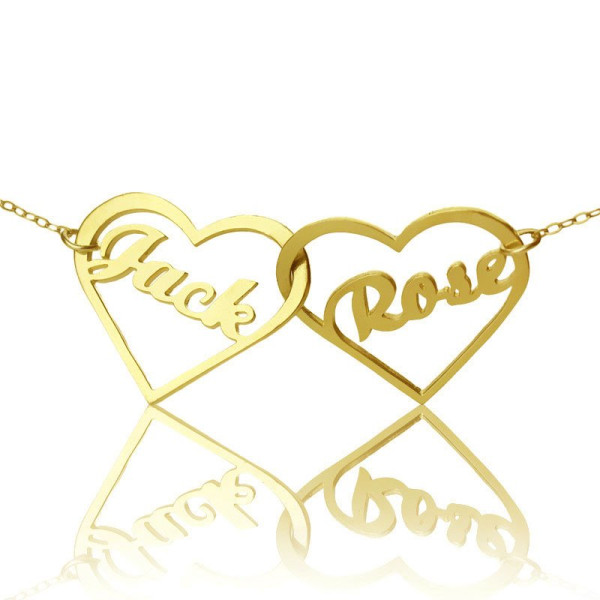 Double Heart Name Personalised Necklace 18ct Gold Plated - AMAZINGNECKLACE.COM