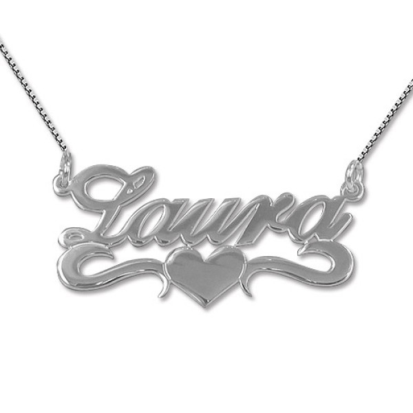 Silver Middle Heart Name Personalised Necklace - AMAZINGNECKLACE.COM