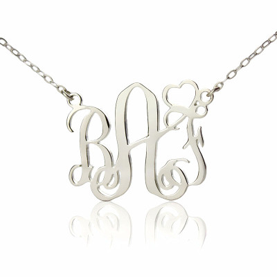 Personalised Initial Monogram Necklace 18ct White Gold Plated With Heart - AMAZINGNECKLACE.COM