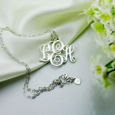 Personalised Vine Font Initial Monogram Necklace 18ct White Gold Plated - AMAZINGNECKLACE.COM