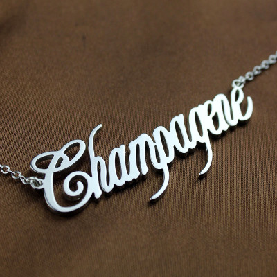 Solid White Gold Personalised Champagne Font Name Necklace - AMAZINGNECKLACE.COM