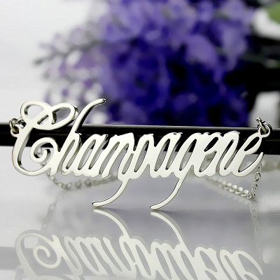 Solid White Gold Personalised Champagne Font Name Necklace - AMAZINGNECKLACE.COM