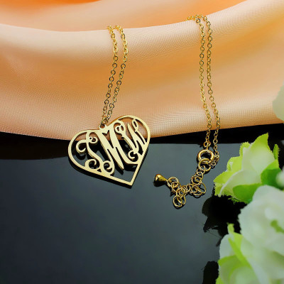 18ct Gold Plated Initial Monogram Personalised Heart Necklace - AMAZINGNECKLACE.COM