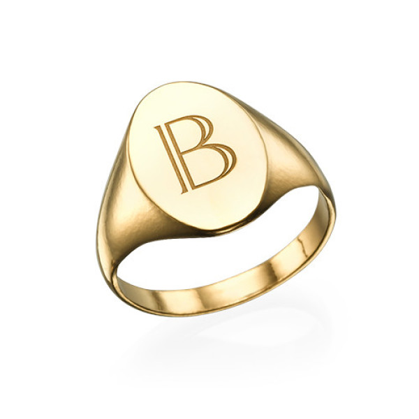 Initial Signet Personalised Ring - 18ct Gold Plated - AMAZINGNECKLACE.COM