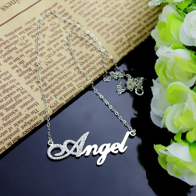 Sterling Silver Script Name Personalised Necklace-Initial Full Birthstone  - AMAZINGNECKLACE.COM