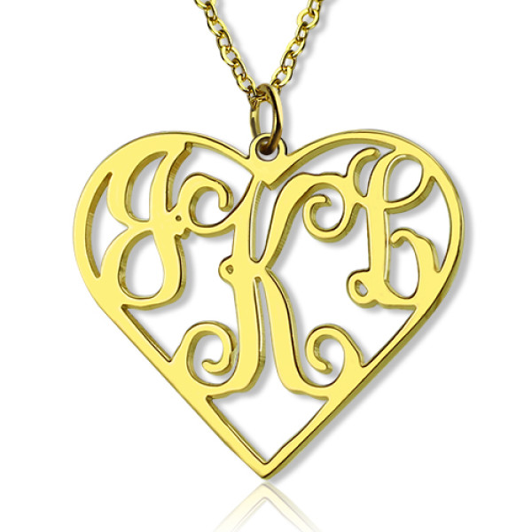 18ct Gold Plated Silver 925 Initial Monogram Personalised Heart Necklace-Single Hook - AMAZINGNECKLACE.COM