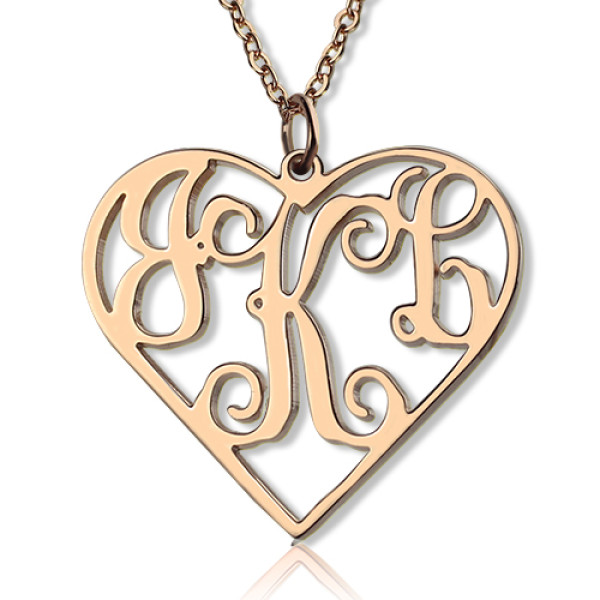 Solid Rose Gold 18ct Initial Monogram Personalised Heart Necklace - AMAZINGNECKLACE.COM