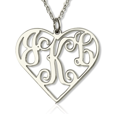 Sterling Silver Initial Monogram Personalised Heart Necklace - AMAZINGNECKLACE.COM