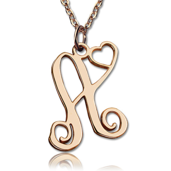 Personalised One Initial With Heart Monogram Necklace 18ct Rose Gold Plated - AMAZINGNECKLACE.COM