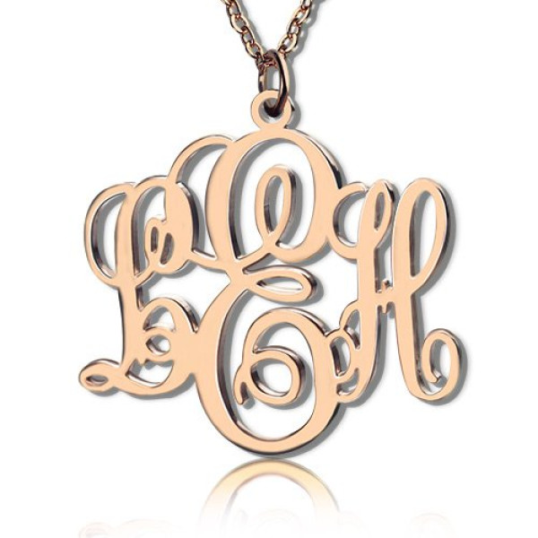 Personalised Vine Font Initial Monogram Necklace 18ct Rose Gold Plated - AMAZINGNECKLACE.COM