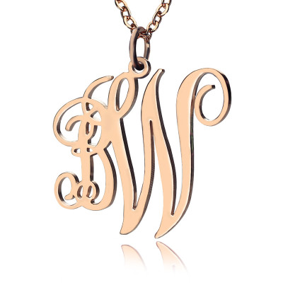 Personalised Vine Font 2 Initial Monogram Necklace 18ct Rose Gold Plated - AMAZINGNECKLACE.COM