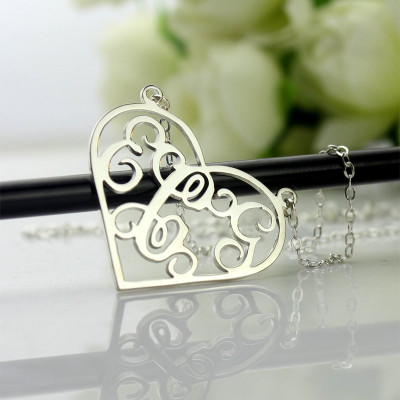 Heart Monogram Personalised Necklace Sterling Silver - AMAZINGNECKLACE.COM