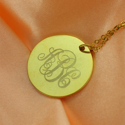Disc Script Monogram Personalised Necklace 18ct Gold Plated - AMAZINGNECKLACE.COM