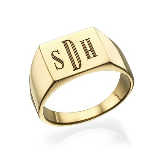 Monogrammed Signet Personalised Ring - 18ct Gold Plated - AMAZINGNECKLACE.COM