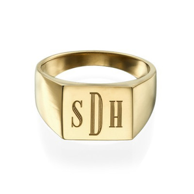 Monogrammed Signet Personalised Ring - 18ct Gold Plated - AMAZINGNECKLACE.COM