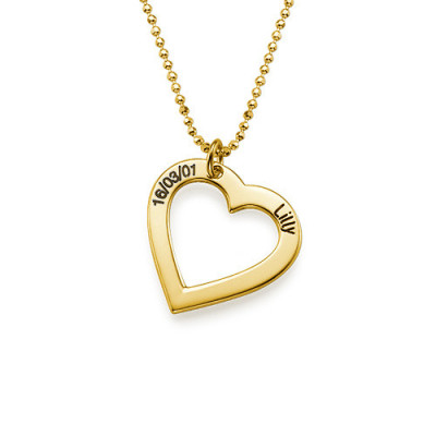 18k Gold Plated 0.925 Silver Engraved Personalised Necklace - Heart - AMAZINGNECKLACE.COM