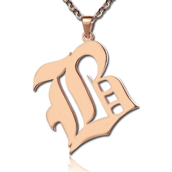 Rose Gold Plated Initial Personalised Necklace Old English Style - AMAZINGNECKLACE.COM