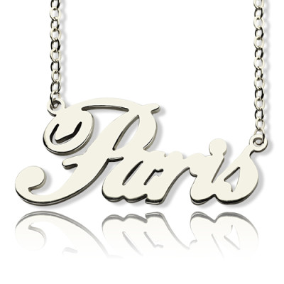 Paris Hilton Style Name Personalised Necklace 18ct Solid White Gold Plated - AMAZINGNECKLACE.COM