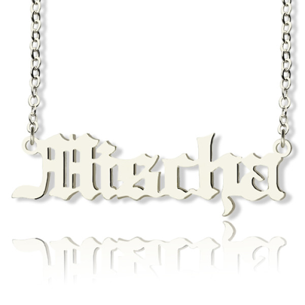 Mischa Barton Style Old English Font Name Personalised Necklace 18ct White Gold Plated - AMAZINGNECKLACE.COM