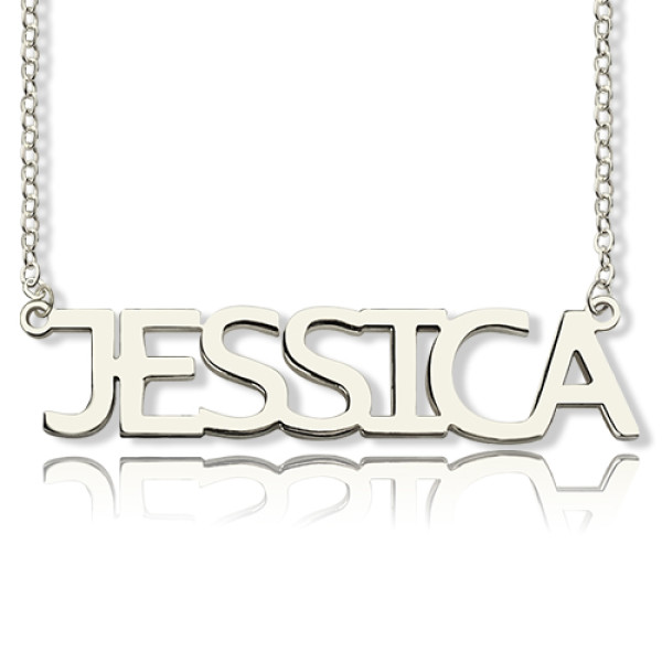Solid White Gold Plated Jessica Style Name Personalised Necklace - AMAZINGNECKLACE.COM