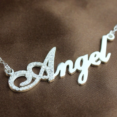 Sterling Silver Script Name Personalised Necklace-Initial Full Birthstone  - AMAZINGNECKLACE.COM