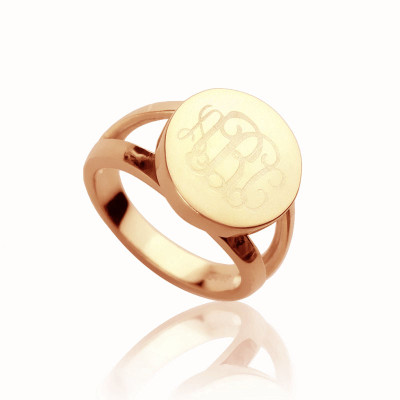 Rose Gold Circle Signet Monogram Personalised Ring - AMAZINGNECKLACE.COM