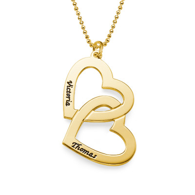 18CT Personalised Gold Plated Heart in Heart Necklace - AMAZINGNECKLACE.COM