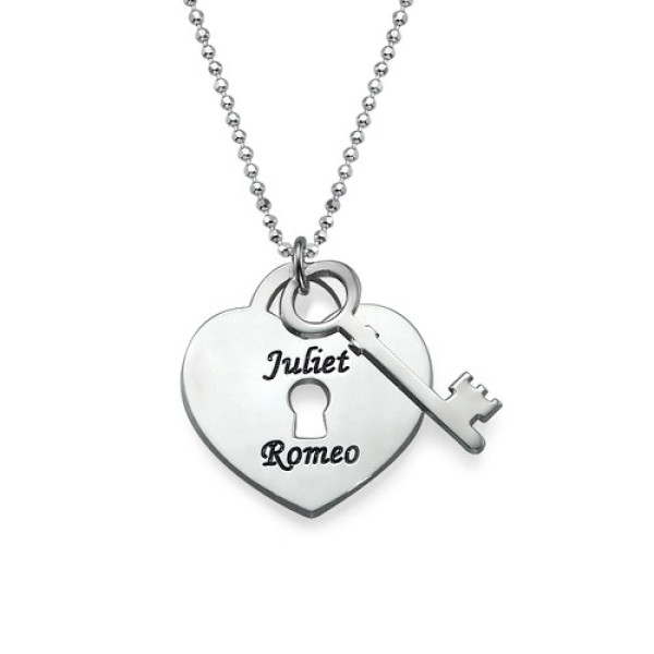 Personalised Heart Lock with Key Pendant - AMAZINGNECKLACE.COM