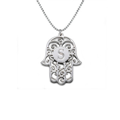Silver Personalised Initial Hamsa Necklace - AMAZINGNECKLACE.COM