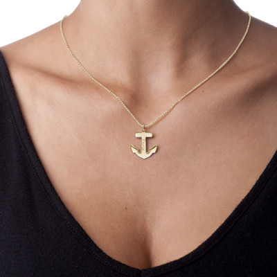 18ct Gold Plated Sterling Silver Anchor Personalised Necklace - AMAZINGNECKLACE.COM