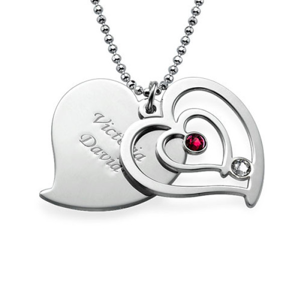 Personalised Couples Birthstone Heart Necklace  - AMAZINGNECKLACE.COM