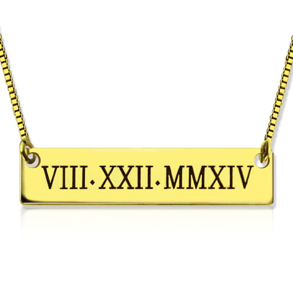 Personalised Roman Numeral Bar Necklace 18ct Gold Plated - AMAZINGNECKLACE.COM