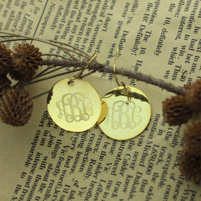 Disc Signet Monogram Personalised Earrings In Gold - AMAZINGNECKLACE.COM