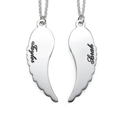 Set of Two Sterling Silver Angel Wings Personalised Necklace - AMAZINGNECKLACE.COM
