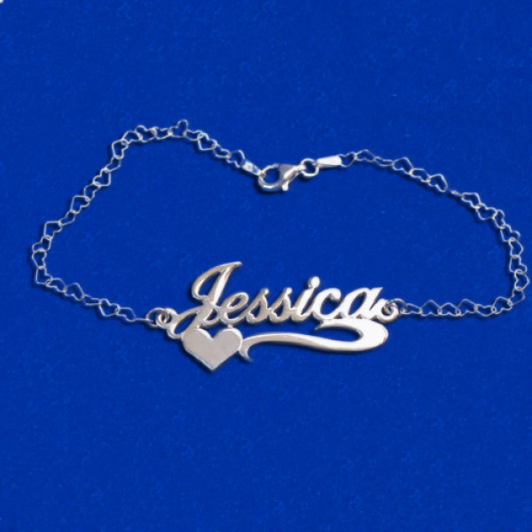 Side Heart Silver Name Personalised Bracelet/Anklet - AMAZINGNECKLACE.COM