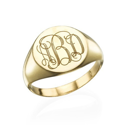 Signet Personalised Ring in Gold Plating with Engraved Monogram - AMAZINGNECKLACE.COM