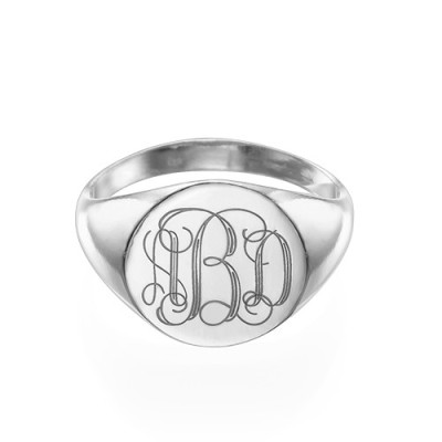 Signet Personalised Ring in Sterling Silver with Engraved Monogram - AMAZINGNECKLACE.COM