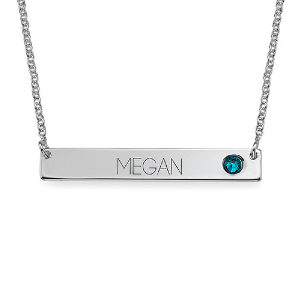 Silver Bar Personalised Necklace with Birthstone  - AMAZINGNECKLACE.COM